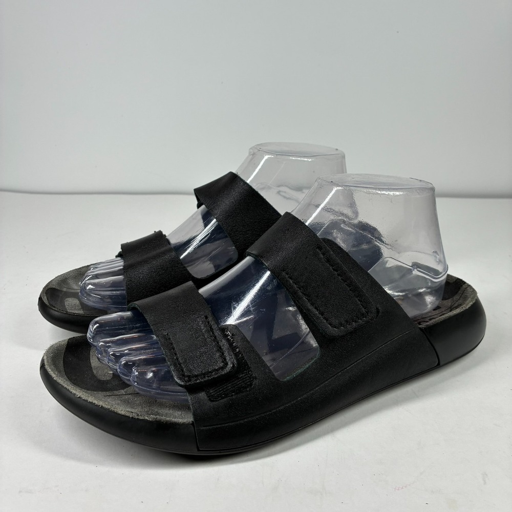 ECCO 2nd Cozmo Women's US 8-8.5/39 Black Leather Two-Strap Comfort Slide Sandals